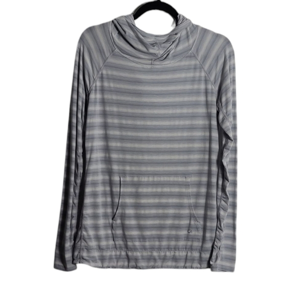 GAPFIT Breathe Pullover Hoodie Heather Gray Striped Long Sleeve Size Medium - Picture 1 of 16